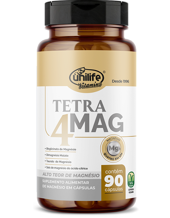 Tetramag 4- Bisglicinato, Malato, Taurato e Sais de Magnésio 90 cáps