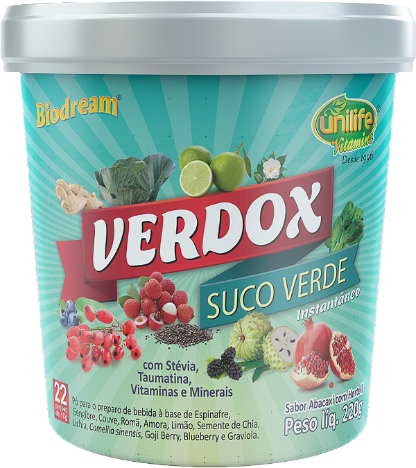Verdox instantâneo - Sabor abacaxi com hortelã - 220 g