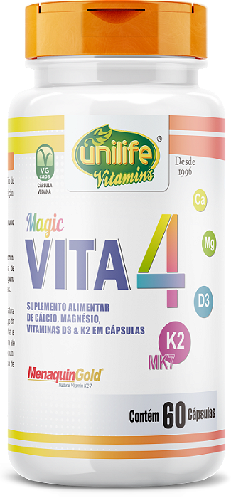 Vita4 - Cálcio, magnésio, vitamina D3 e vitamina K2 - 60 cáps