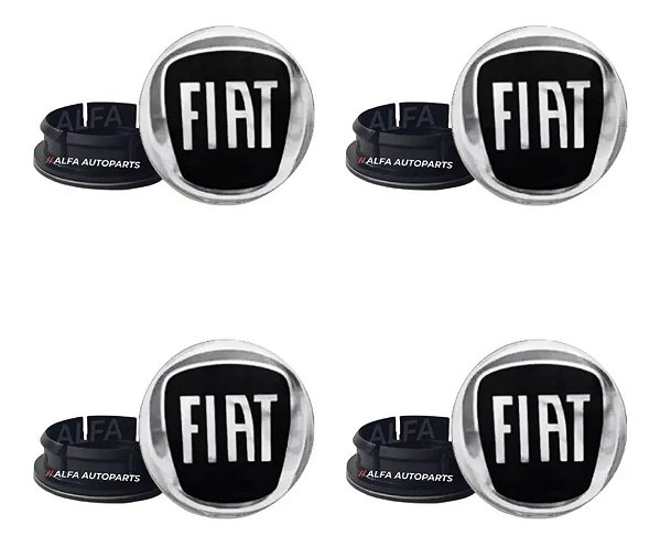 Kit Calotinha Centro De Roda Fiat Punto 49,6mm Logo Preta