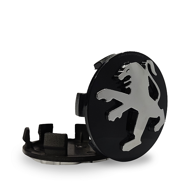 Jogo Calota Miolo Centro Preta Roda Liga Leve Alto Relevo Peugeot 60mm Cor Preto
