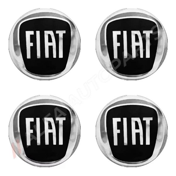 Jogo Emblema Resinado Fiat Black Roda Calota Centro 48mm