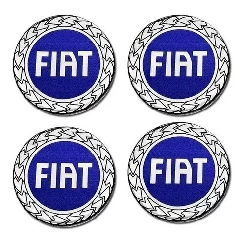 Jogo Emblema Resinado Fiat Azul Roda Calota Centro 65mm