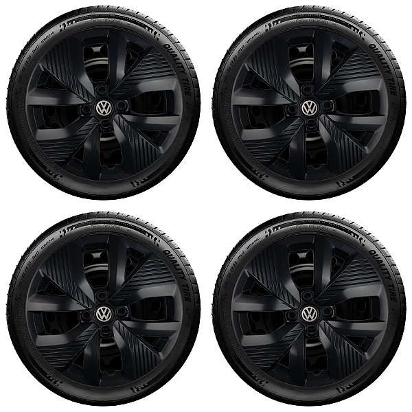Jogo Calota Volks Vw Polo Track Aro 15 Preto Fosco 148pof