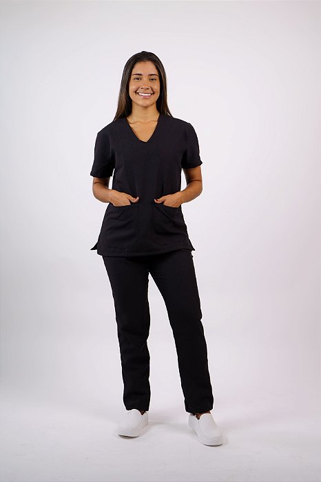 Pijama Feminino Oxford Preto