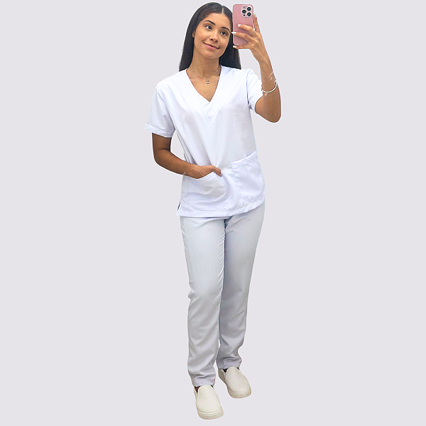 Pijama Clássico Gabardine Feminino Branco