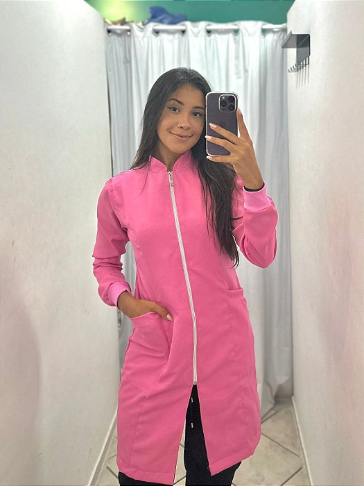 Jaleco Feminino em Gabardine ROSA CLARO com Zíper