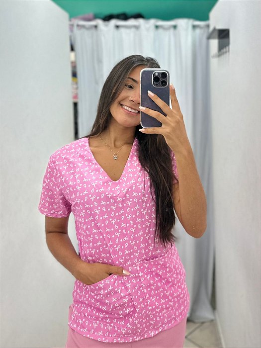 Blusa Estampada Fita Rosa
