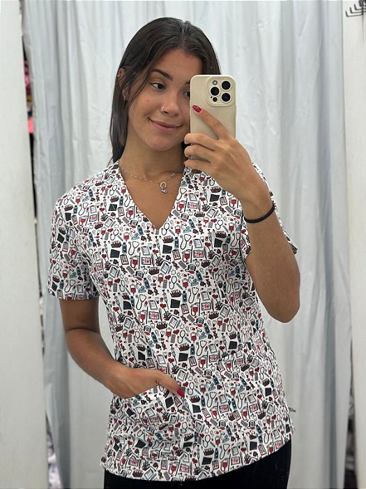 Blusa Estampada Enfermagem branco