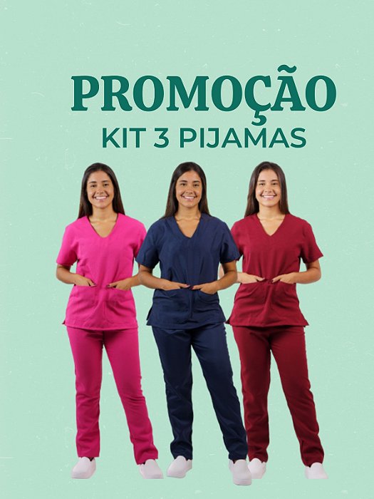 PROMOÇÃO 3 Conjuntos Pijama Femininos em Oxford