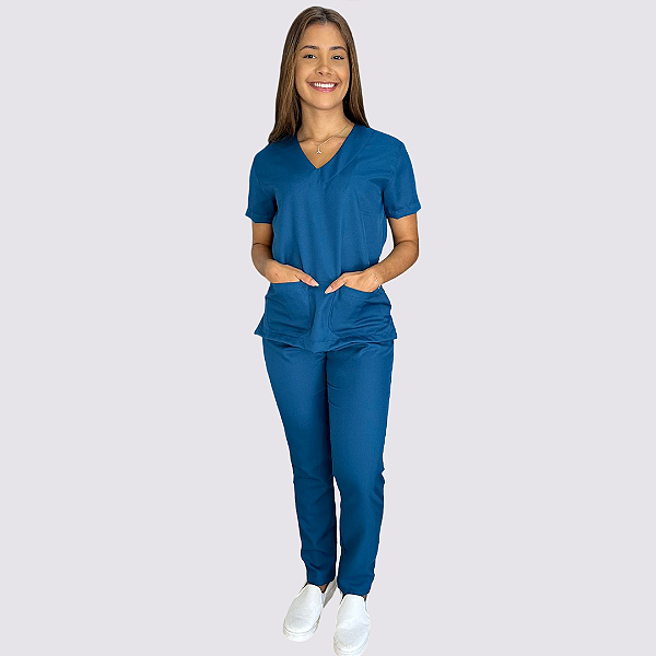 Pijama Clássico Gabardine Feminino Azul Petroleo
