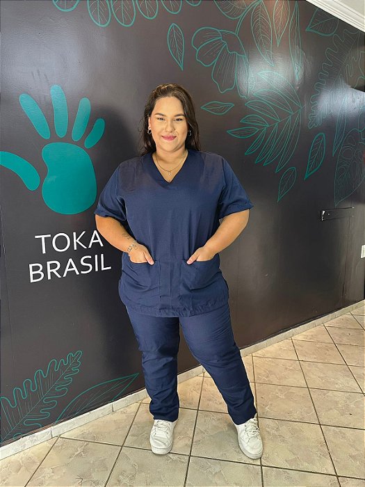 Pijama Feminino PLUS Oxford Azul Marinho