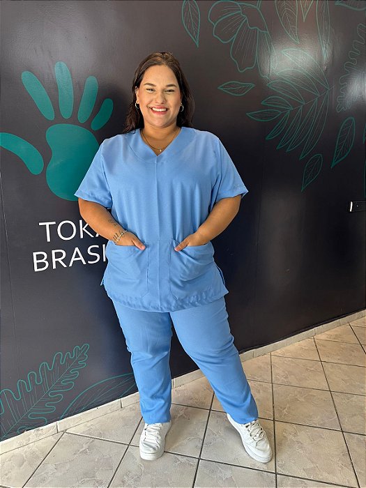 Pijama Feminino PLUS Oxford Azul Celeste
