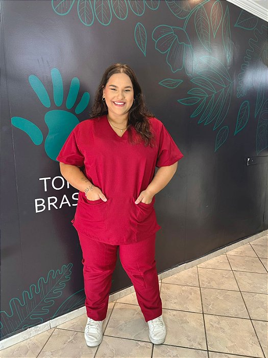 Pijama Feminino Plus Oxford Vinho