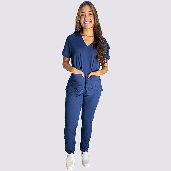 Pijama Clássico em Malha cor: azul marinho