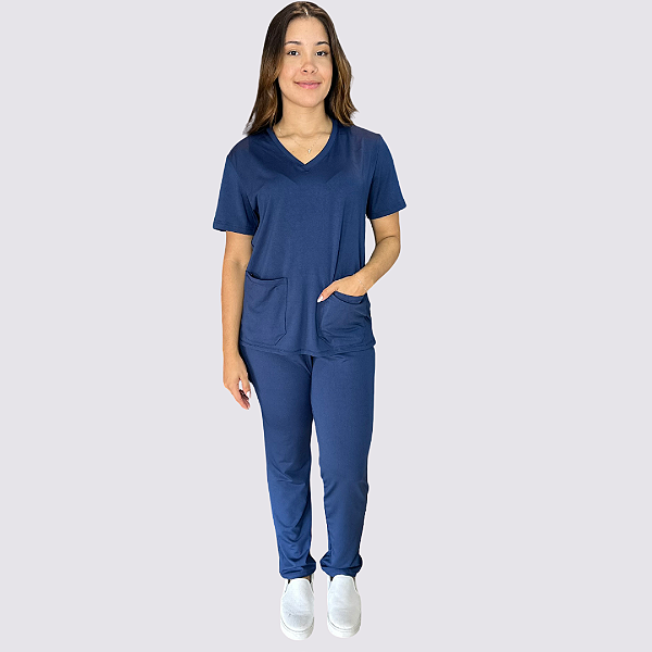 Pijama Clássico em Malha cor: azul marinho