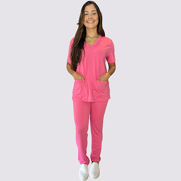 Pijama Clássico em Malha cor: Rosa Chiclete