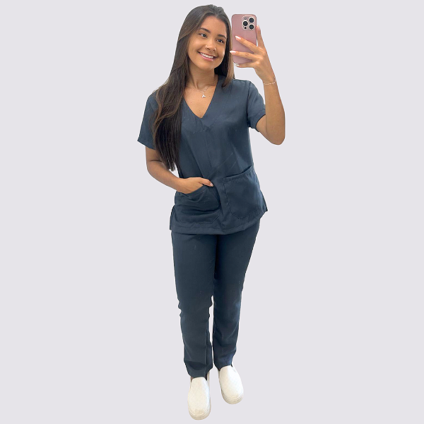 Pijama Clássico Gabardine Feminino Cinza Escuro