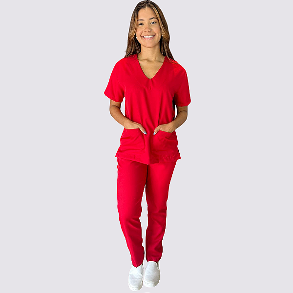 Pijama Clássico em Gabardine Feminino Vermelho