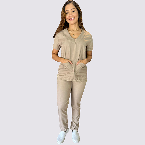 Pijama Clássico Gabardine Feminino Capuccino
