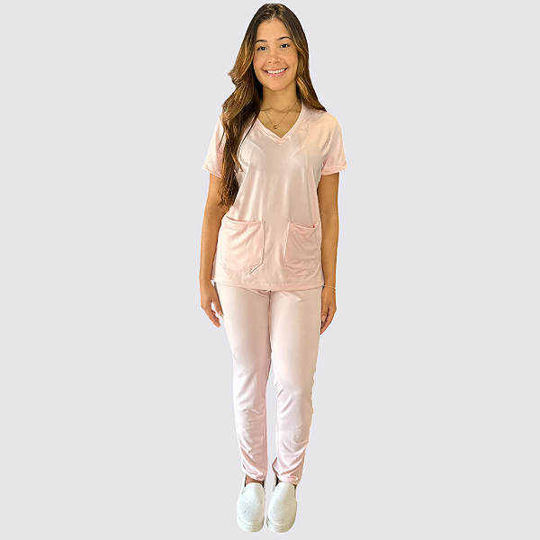 Pijama Clássico em Malha cor: Rosa bebê