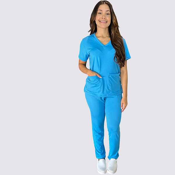 Pijama Clássico em Malha cor: azul celeste