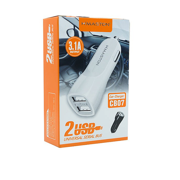 Carregador Veicular Com 2 Portas Usb De 3.1a - CB07 - Hmastom