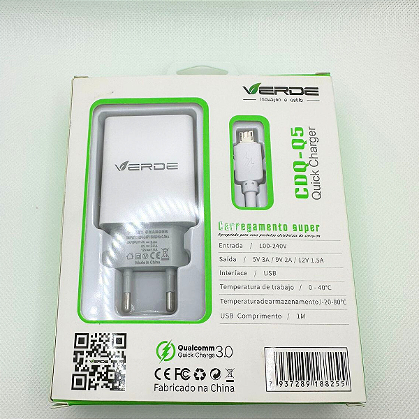 Carregador USB com cabo Micro CDQ-Q5 - Verde