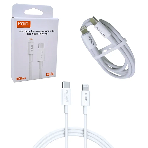Cabo Kaidi Dados Carregamento Rápido iPhone 1m USB-C - KD-26