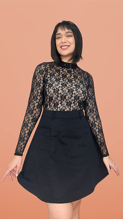 Blusa Renda Rosas I - Preta