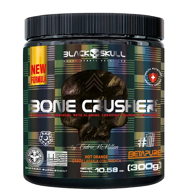 Pré-Treino Bone Crusher Hot Orange - 300G Black SKull