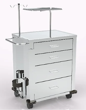 Carro de Emergência com 4 Gavetas Totalmente em Aço Inox