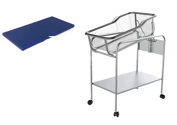 Berço hospitalar com Cesto em Acrílico em Inox e Colchão