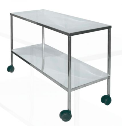 Mesa de Inox Tampo Reto para Instrumental 1,20x 0,50 x0,80cm com Rodízio