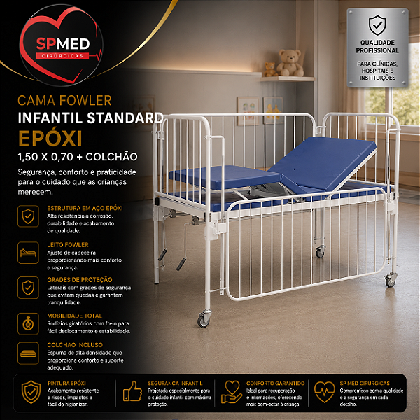 Cama Fowler Infantil Standart Epóxi 1,50 X 0,70 + Colchão