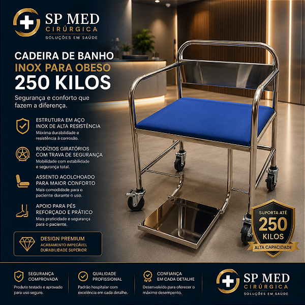Cadeira de Banho Inox para Obeso - 250kilos