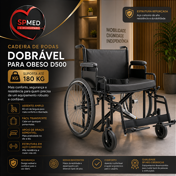 Cadeira de Rodas Dobrável Para Obeso 180 Kg