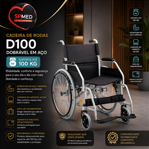 Cadeira de Rodas Dobrável em Aço até 120 Kg D100