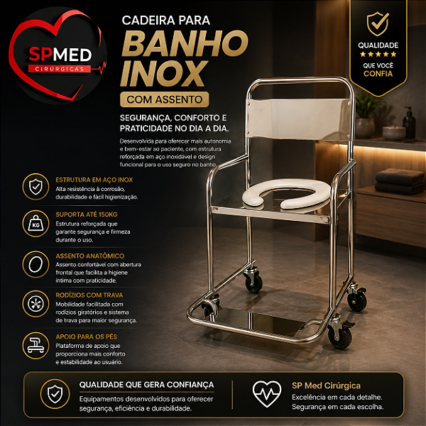 Cadeira para Banho Inox 150Kg com Assento