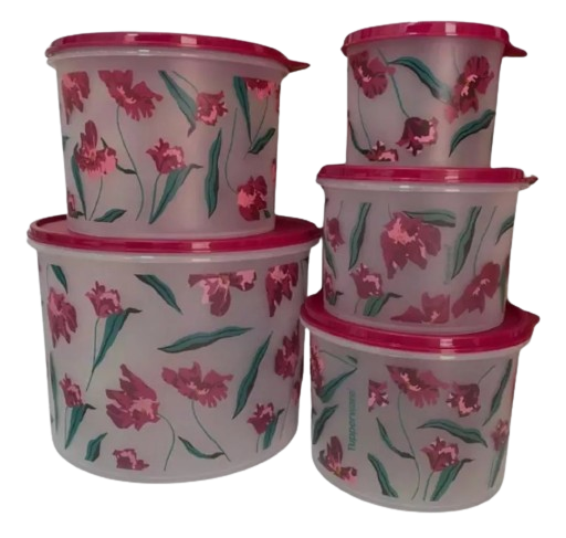 Tupperware Kit Caixa Mantimento Decorada Florescer 5 Peças