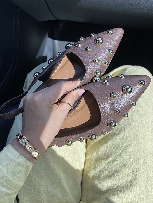 Slingback Café em COURO