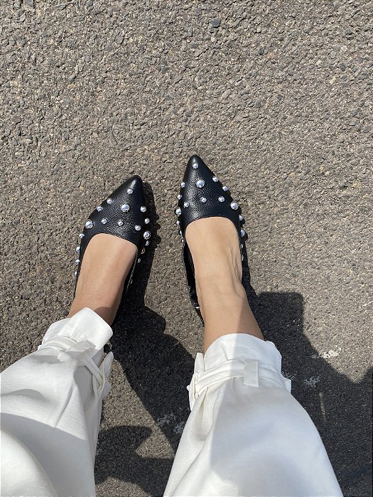 Sapatilha Slingbag Preta em COURO / PRATA