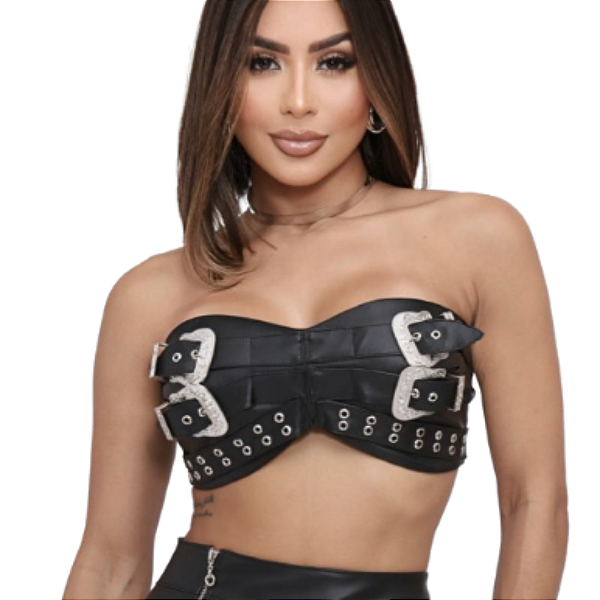 Cropped Top Fivela Couro Adriana