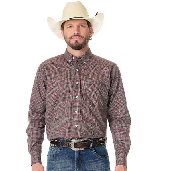 Camisa Masc Selff Western Regular Xadrez Vermelha