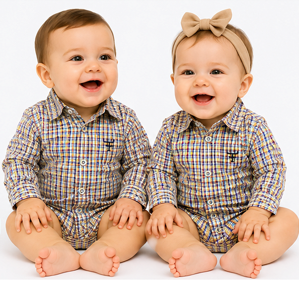Body Infantil Unissex Texas Farm Xadrez Verde