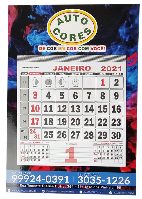 Calendário Parede 25x35CM