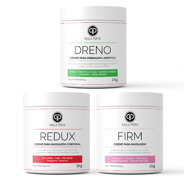 Kit 3 Cremes de 1 Kg - Redux, Dreno e Firm