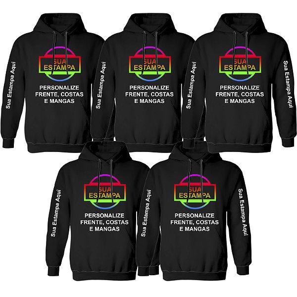 Kit 5un Moletons Canguru Personalizado Sua Estampa Ideia Qualquer Imagem