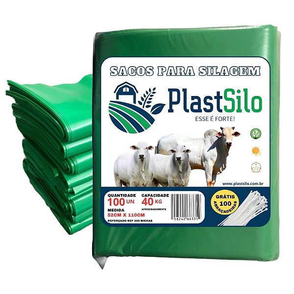 Saco Para Silagem Verde Pacote Com 100 Unidades + 100 Abraçadeiras