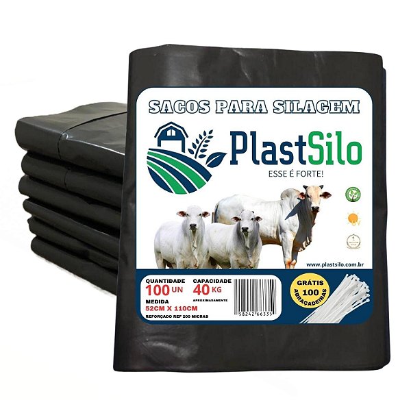 Saco Para Silagem Preto Pacote Com 100 Unidades + 100 Abraçadeiras
